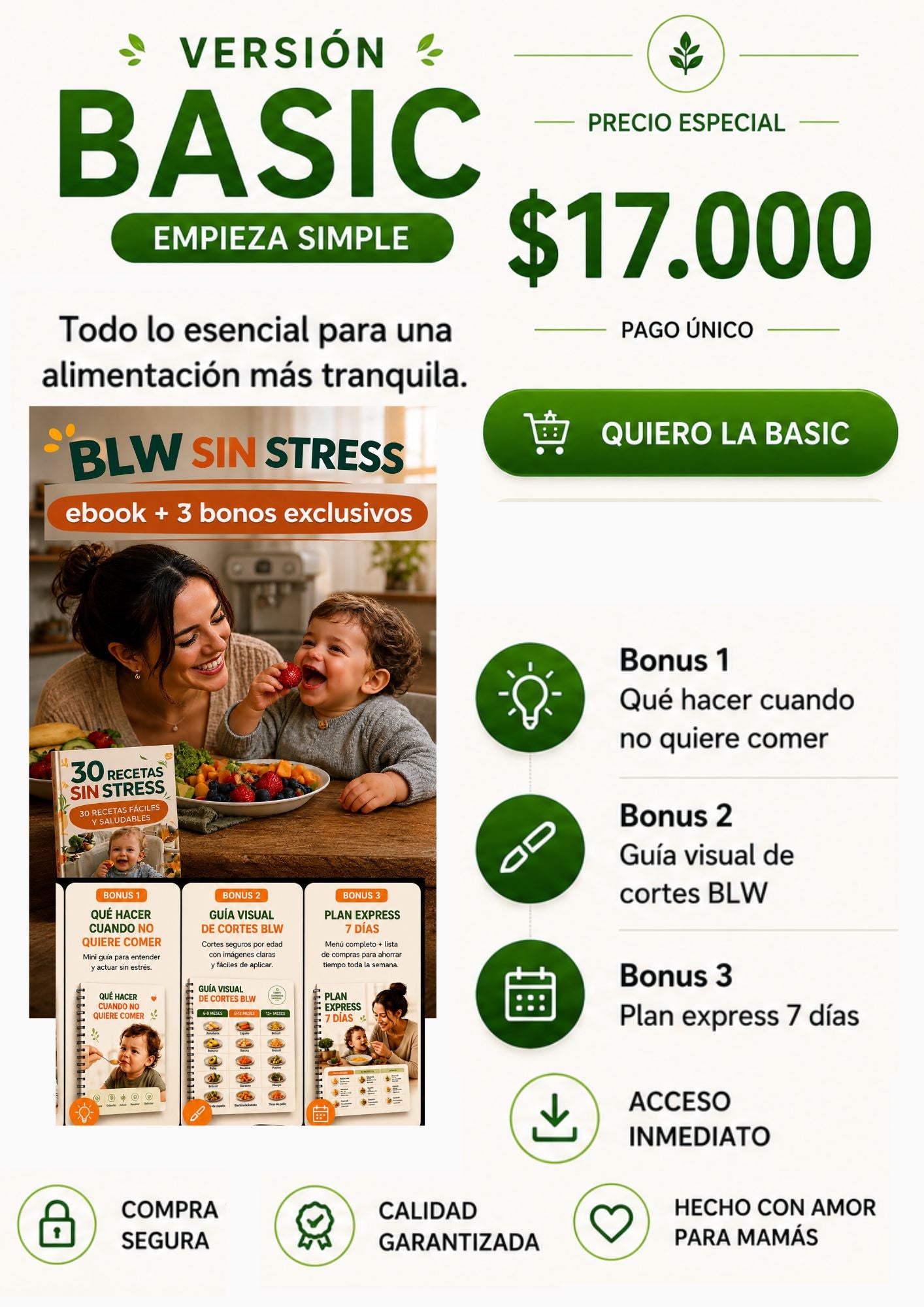 🍽️ 🍽️ BLW SIN STRESS  + BONOS EXCLUSIVOS Recetas para Bebés (BASSIC)