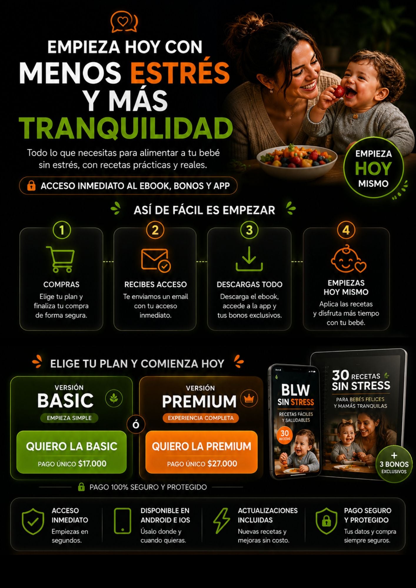 🍽️ BLW SIN STRESS + APP Inteligente + BONOS EXCLUSIVOS Recetas para Bebés (Versión Premium)