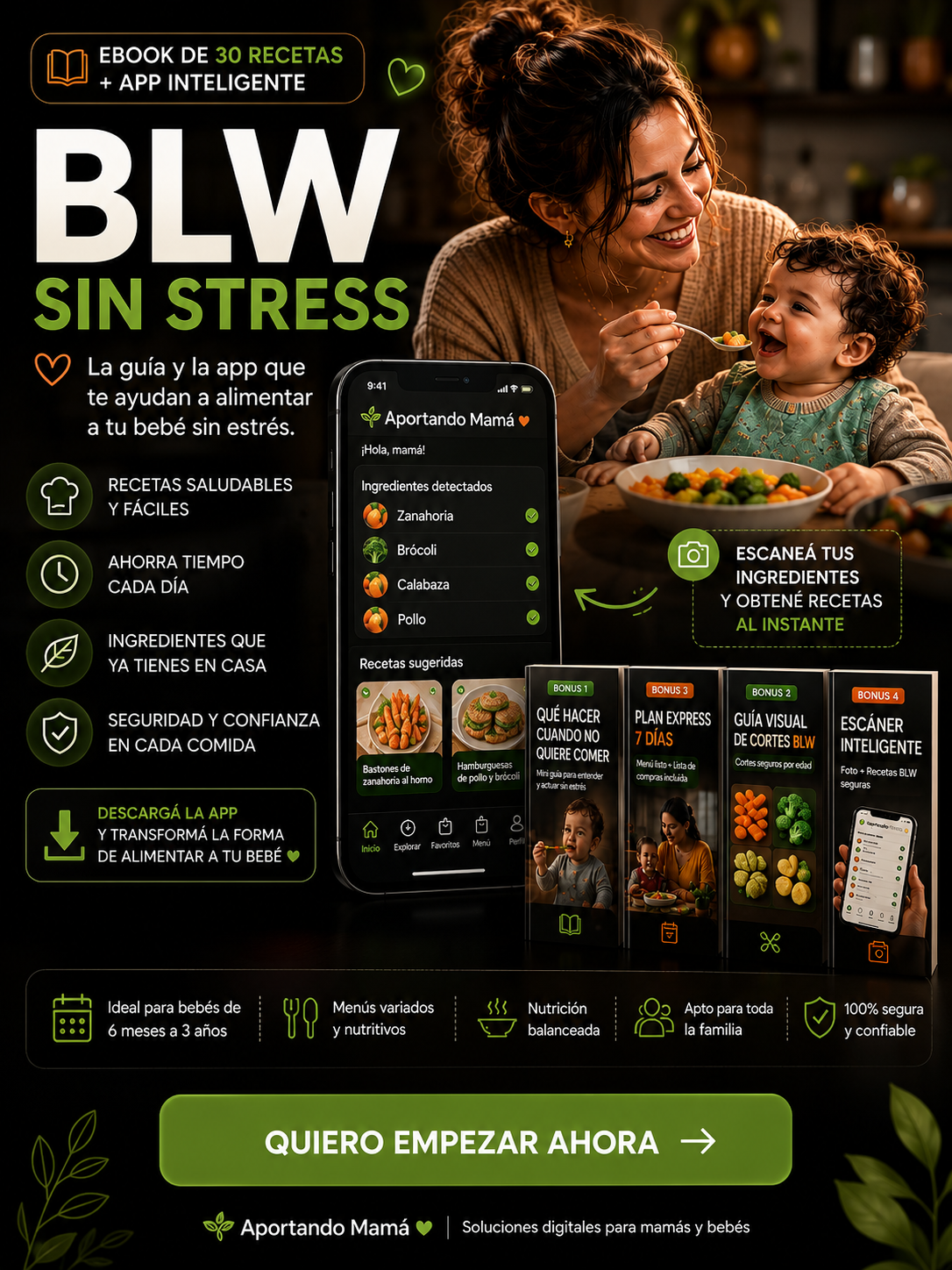 🍽️ BLW SIN STRESS + APP Inteligente + BONOS EXCLUSIVOS Recetas para Bebés (Versión Premium)